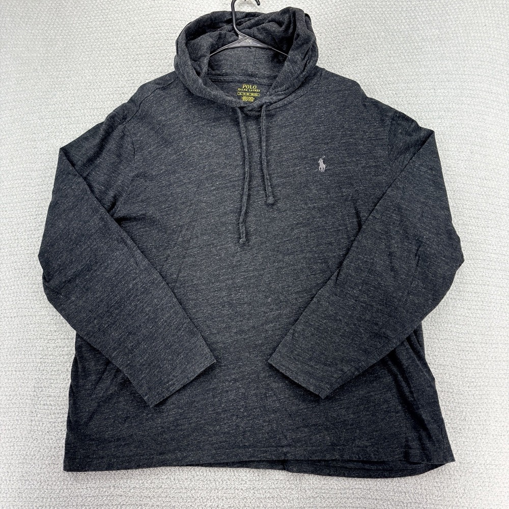 Polo Ralph Lauren Jersey Hooded T-Shirt Mens XL Charcoal Gray Long Sleeve